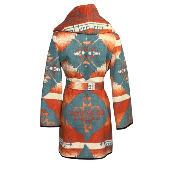 Tasha Polizzi Southwestern Wrap Blanket Coat Size Small Orange Turquoise Aztec - Picture 7 of 16